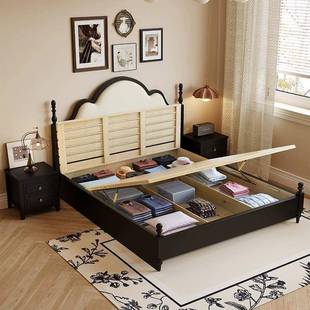 960 床简软包主卧高端储物 实木床约古双人1.法5米中古风式 美式