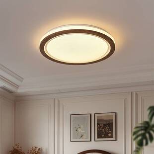 法式中古风极简超薄客厅卧室灯具简约书房护眼胡桃木纹套餐吸顶灯