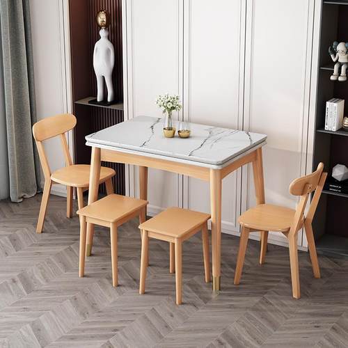 桌岩实板折叠餐小户型家用长木现代JS-001简约经济意式轻奢方形伸