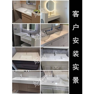 ?岩板无缝拼接陶瓷一体盆定 制浴室柜台面洗漱台下脸盆卫生间洗
