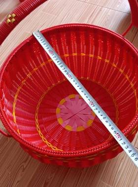 纯手工编织手提篮收纳野神餐蓝拜篮摘篮果68009蓝喜庆结婚手提篮蓝红色