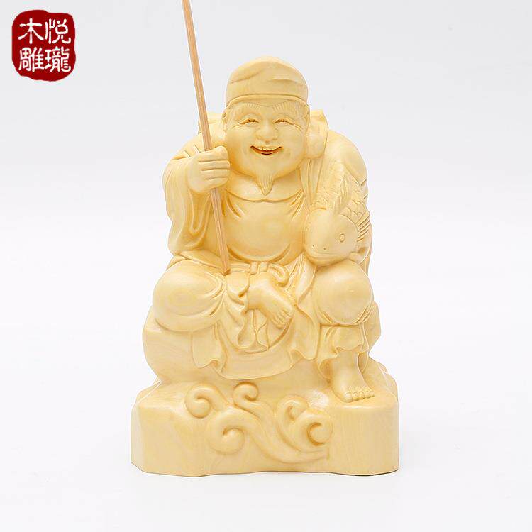 厂家杨直销乐清工黄木惠比寿/惠比寿雕刻木质艺品刻摆件文玩小摆