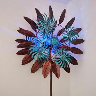 摆园庭院别墅旋转铁花艺带灯拍蓝大色旋轮超双 场景道具网红