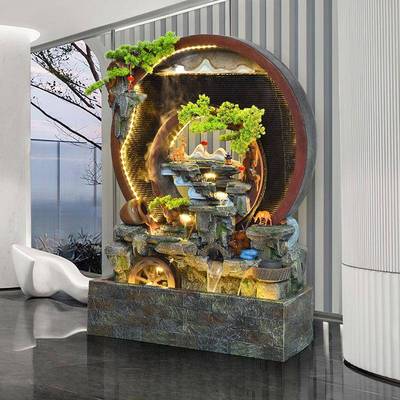 水墙流水风假屏山喷泉山水司景观幕庭院IIM花园公客厅水景循环水