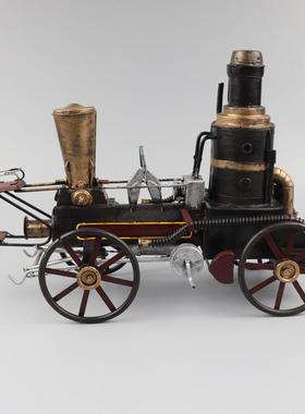 型件仿真老式汽火车模铁蒸艺复古怀旧物酒吧橱窗柜收藏装饰品306