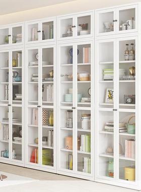 钢制书柜玻门璃家用童落小书柜卧室书CKD房客厅儿组合铁艺书柜地