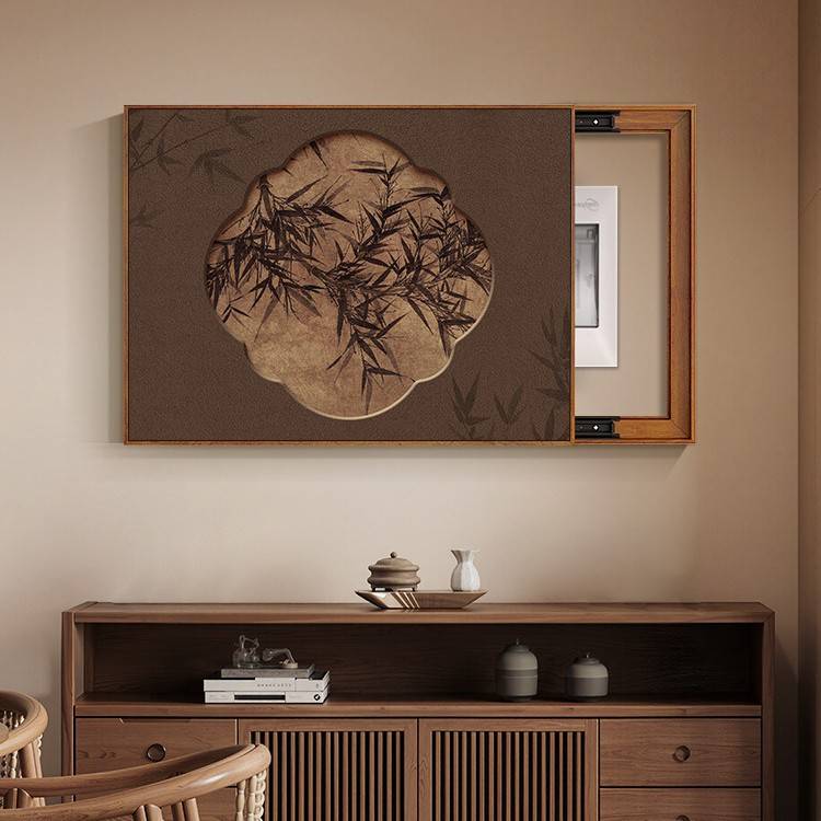 新中式山水荷顺电表箱装饰画免打孔弱电源配电箱遮挡挂画餐厅电闸