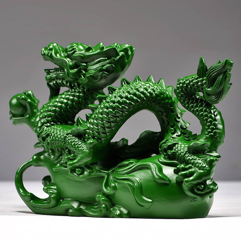 绿色木龙摆件木头龙十二生肖龙工艺品动物家居送礼实木质雕刻装饰