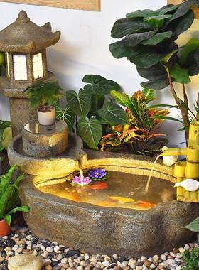 新式户外假山流水喷泉台庭院花园阳景中观水车轮ADO财鱼池招造景