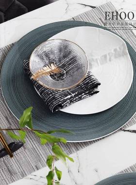 中式样玻板间餐具组样台品房展厅摆餐盘拉丝平盘装饰璃螺纹LKM合