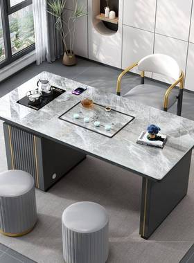 意体式轻奢岩板代茶桌椅现家用阳台办公一夫泡茶桌轻YDU奢功风