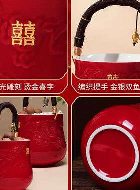 一结F99T6J9H婚子宝孙桶对女方陪嫁全妆用品大娘家婚庆红色喜桶桶