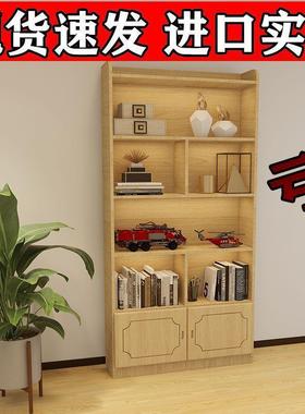 纯实带木书架落地书柜儿童简易IEI置物架家纳小用柜子学生收柜门
