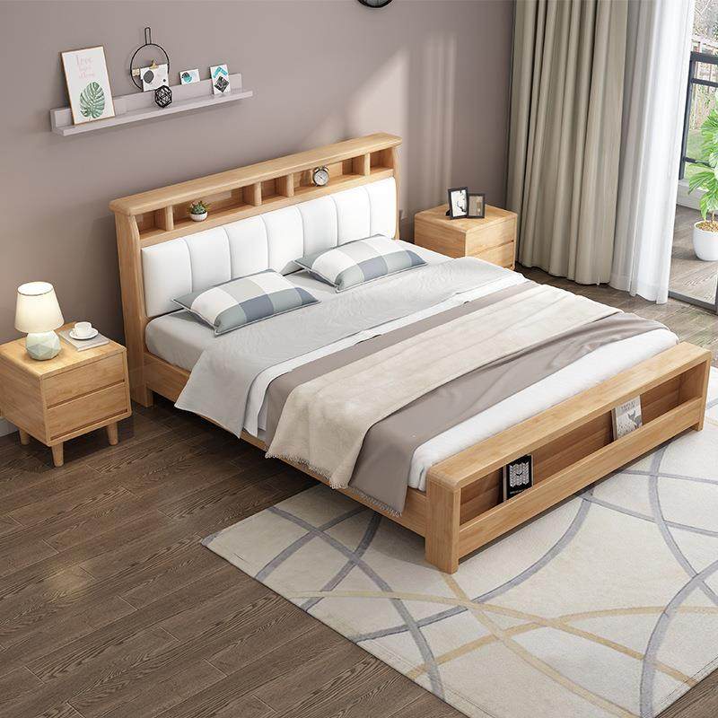 现代简约橡床木大床小户型实木室软靠北约风.51米1卧.8米917双人