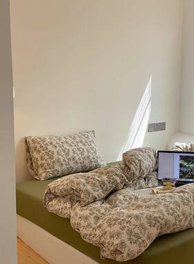 AL软糯亲肤天竺棉裸睡四类件F8M66套A5田园花卉针织棉床单床笠式