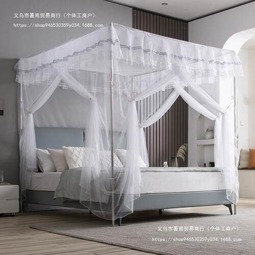 新款密不锈钢落地蚊帐公加粗厚加支架管子家用方顶F97JS6TH三开门