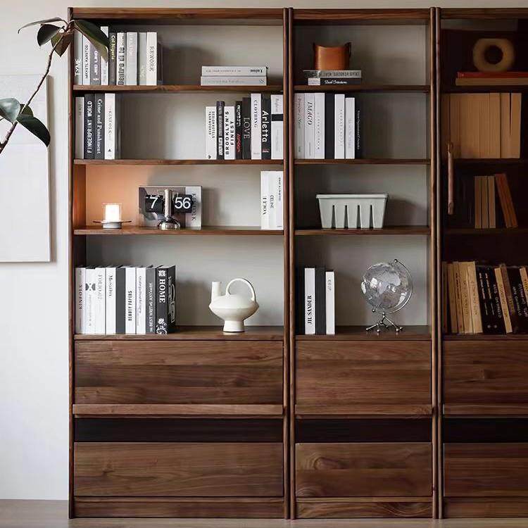 北美胡木书柜全实木客厅整桃黑墙组合柜简约地书架收纳展SG006落