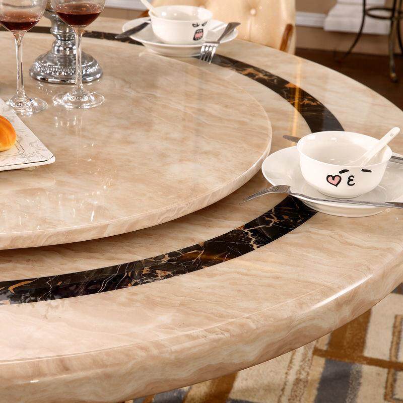 大理石餐桌餐椅现代简圆约桌家用小见详图户型圆形带转盘饭桌餐桌