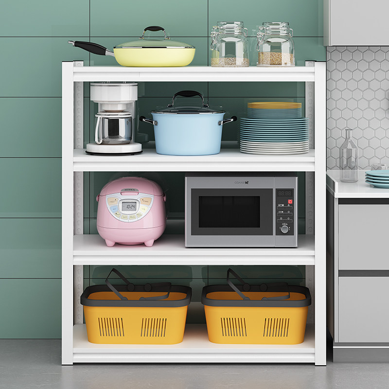 厨房置物架落地多层微波炉家用收纳架金属储物架杂物架子可加围栏