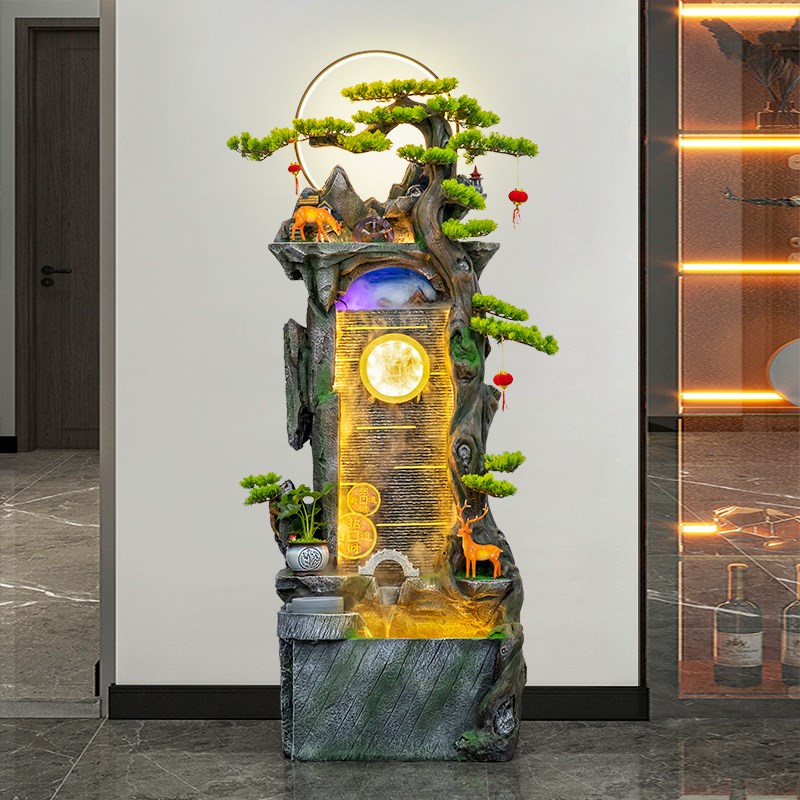 室内客厅景观流水墙招财落地水幕墙屏风假山喷泉循环水流水摆件