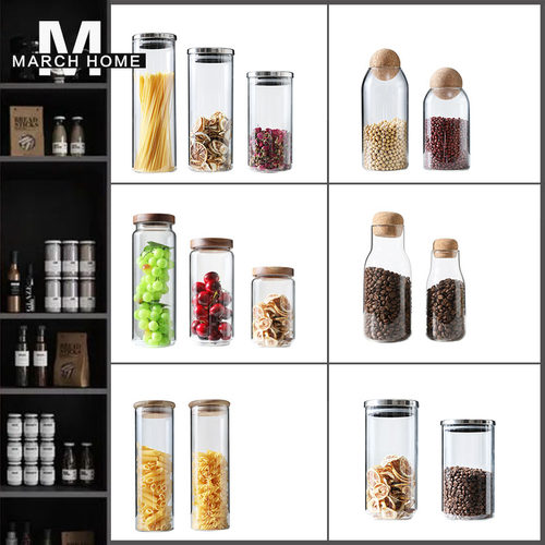 样板间紫丁香玻璃储物罐摆件意粉罐咖啡花椒N八角密封罐厨房装饰