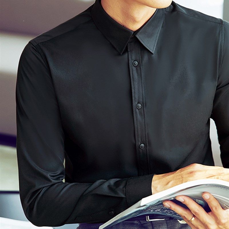 黑色衬衫男长袖商务正装韩版职业工作服新郎高级感2024春装白衬衣