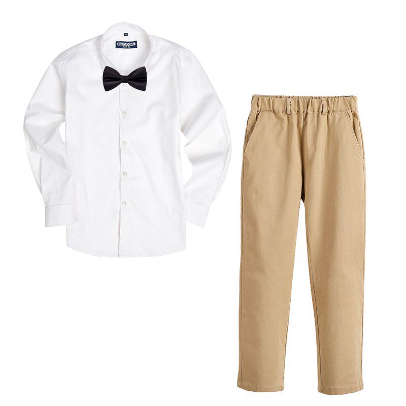 儿童长袖白衬衫男童衬衣卡其裤套装小学生女校园校服班服演出表演