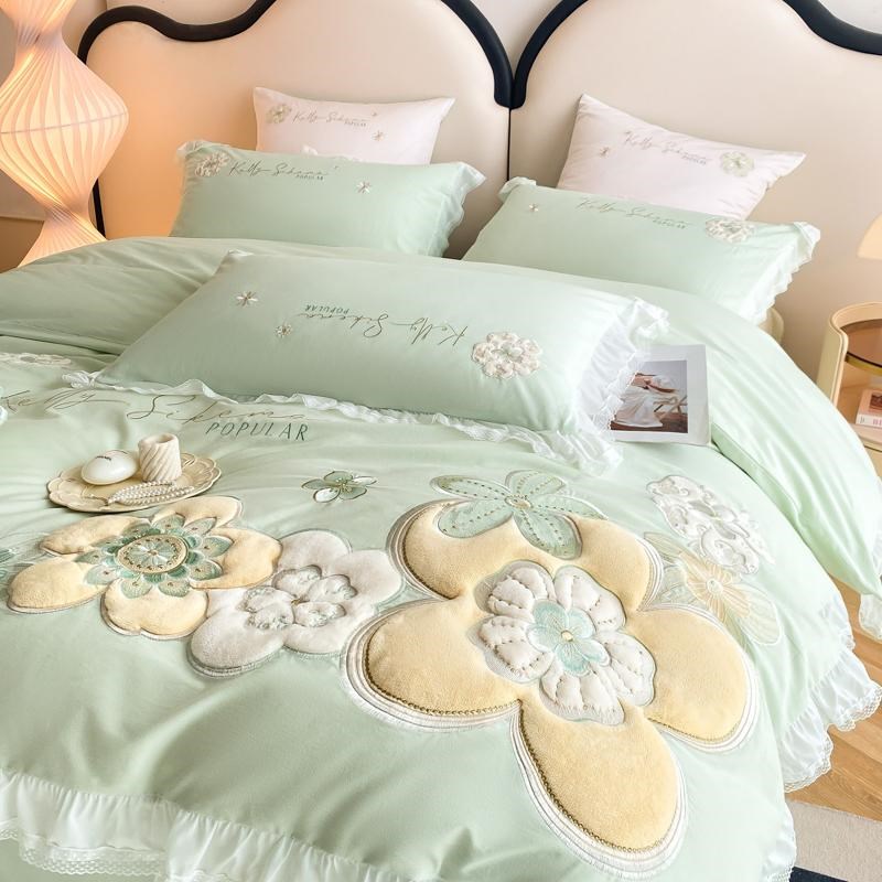 新款长绒棉加厚磨毛刺绣被套四件套公主风全棉纯棉床单柔软被罩