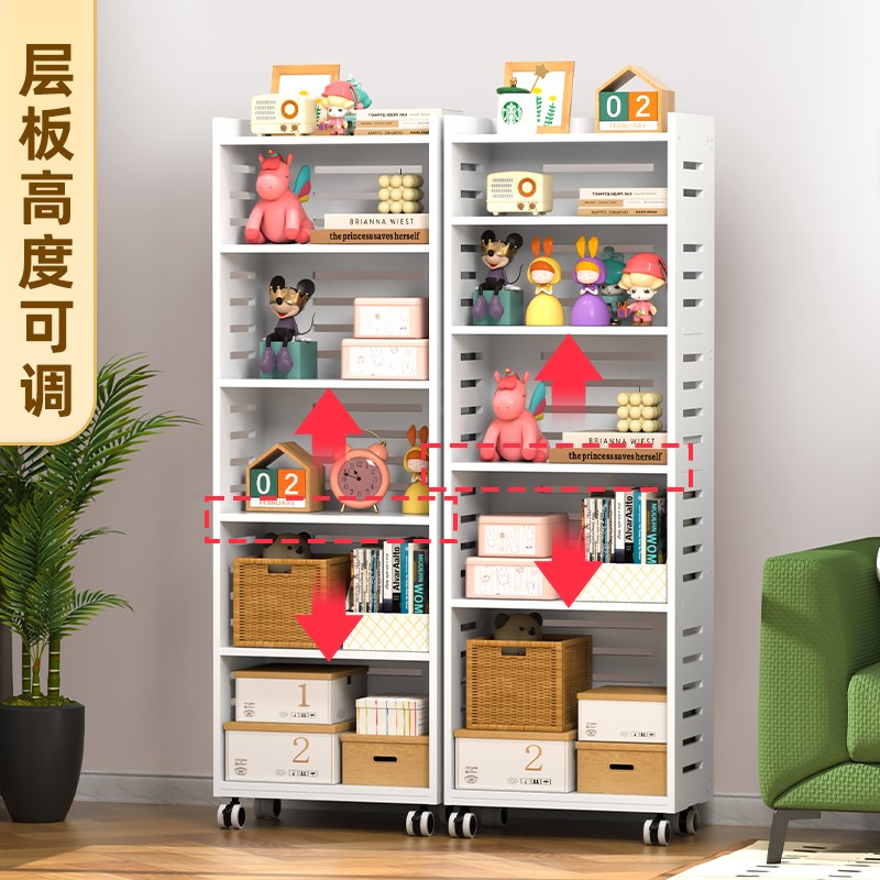 置物架可移动带轮子落地家用简易储物多层玩具书架收纳架儿童书柜