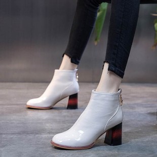 粗跟中跟漆皮马丁短靴春秋单靴单鞋 新款 秋季 子女2020年新款 高跟鞋