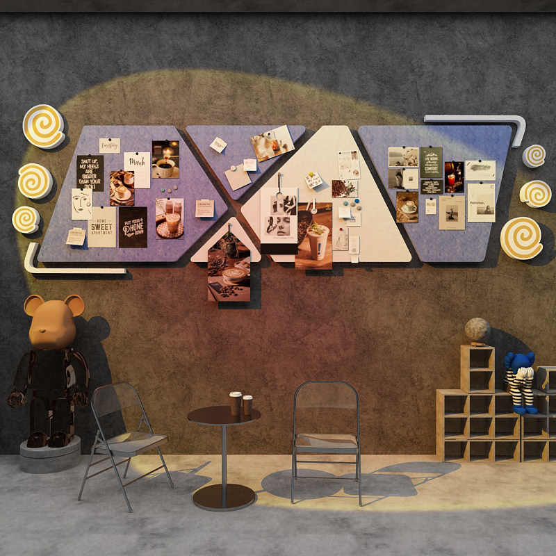 网红墙面拍照区打卡互动咖啡店装饰摆饰馆角厅毛毡留言布置贴纸画