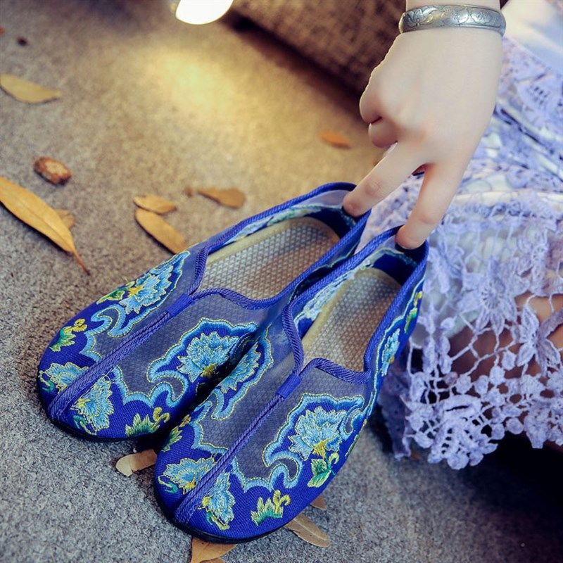 平底妈妈鞋软底网纱绣花鞋透气舞蹈鞋夏季女凉鞋单鞋民族风布鞋,女鞋,传统布鞋,淘宝优惠券,粉丝福利购,淘宝优惠卷