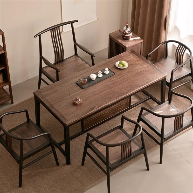 2025新款新中式北美黑胡桃木茶桌椅组合J家用茶台办公室客厅泡茶