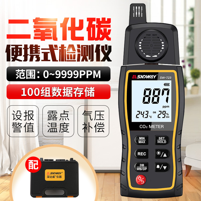 深达威SW723二氧化碳浓度数显报警器甲醛空气质量气体检测仪