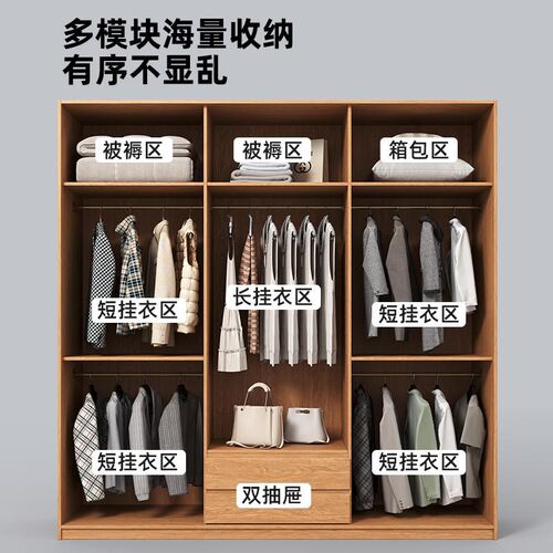 定制橡木ENF级全实木衣柜推拉门家用卧室现代简约主卧趟门大衣橱
