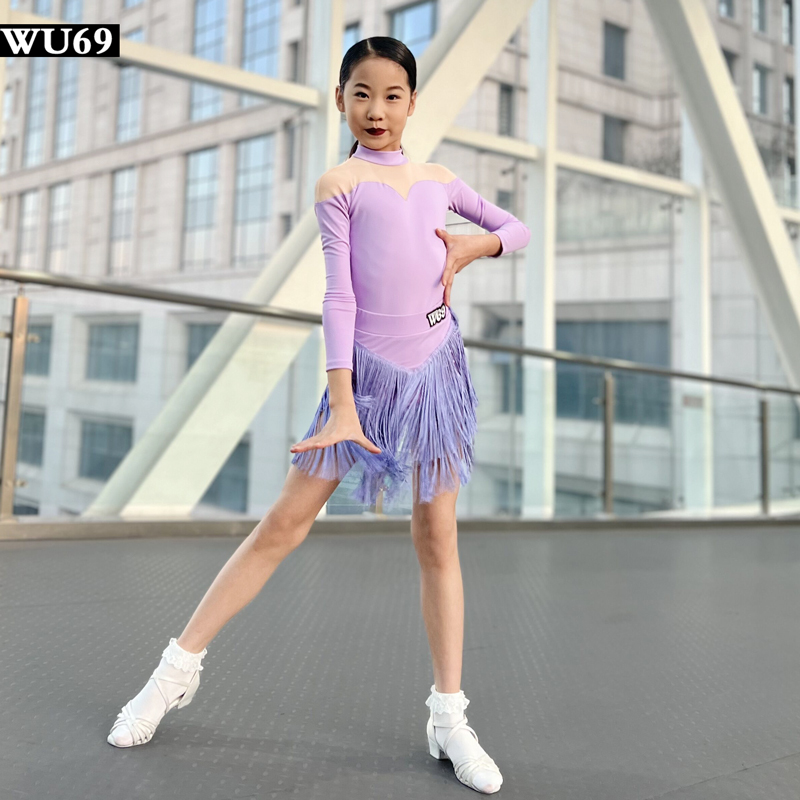 高级儿童拉丁舞表演服女专业舞蹈练功服新款少儿拉丁舞服装流苏裙