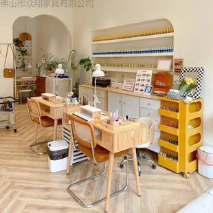 小型美红甲771椅工作台实木美甲桌吸尘网器镶嵌式 单人美甲桌 日式