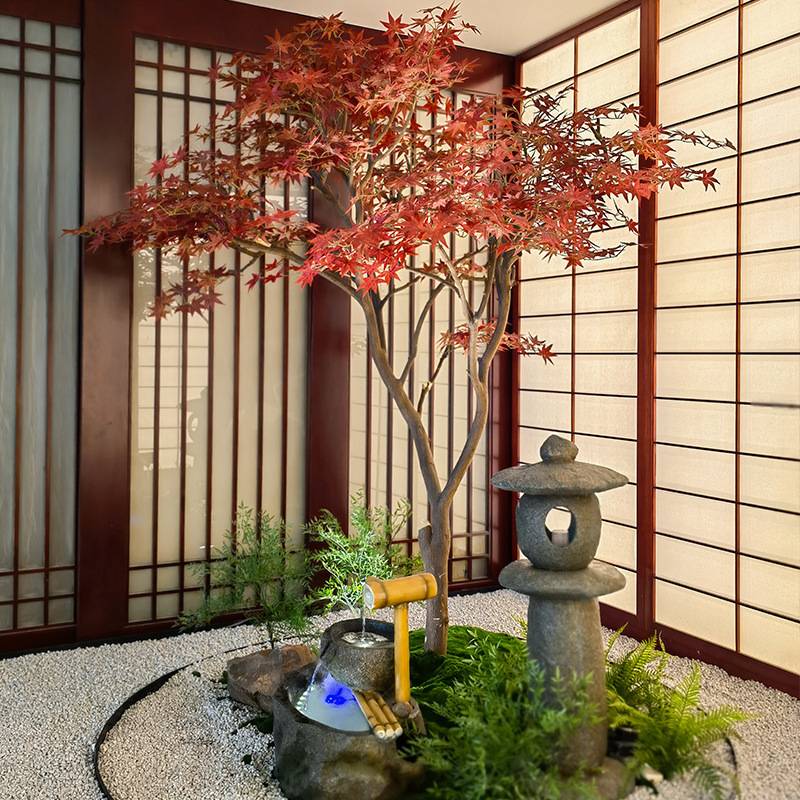 仿真红枫树日式枯山水造景大型鸡爪槭室内玄关橱窗景观装饰枫叶树