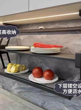 吊CD590015柜备折叠置物架下拉式碟双层升伸缩菜调料降碗储物收纳