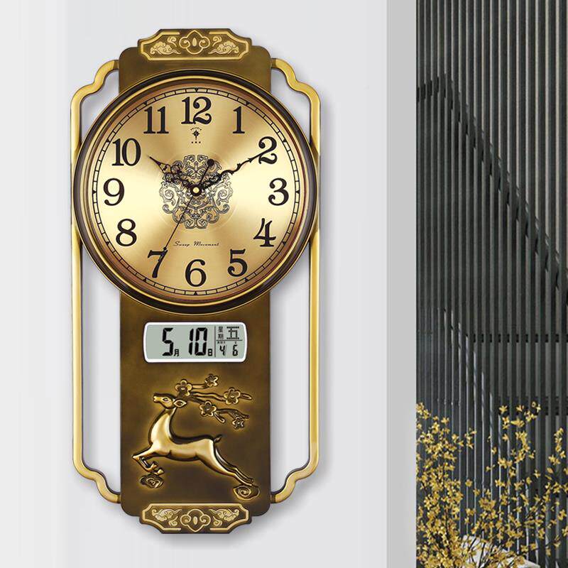 新中式厅客HYutxksu钟表挂时尚古典时钟仿古钟挂表创简约石意英钟