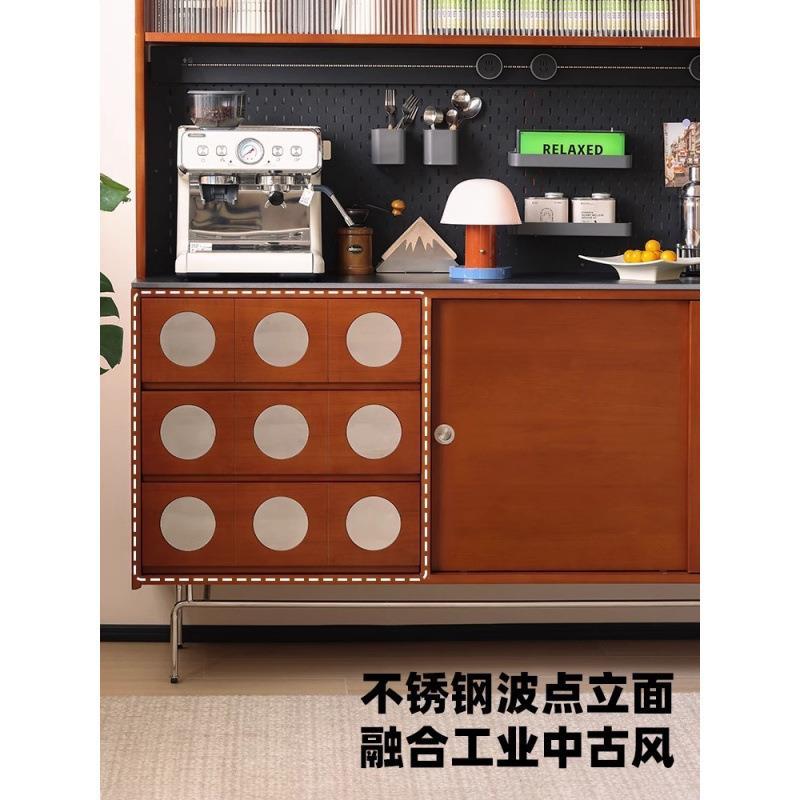 中古实木餐边柜一体式靠岩板茶水柜柜多复古收纳储物柜高酒墙NXW