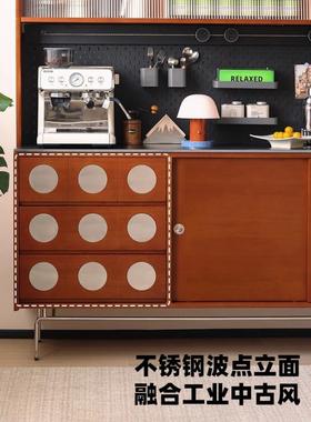 中古实木餐边柜一体式靠岩板茶水柜柜多复古收纳储物柜高酒墙NXW