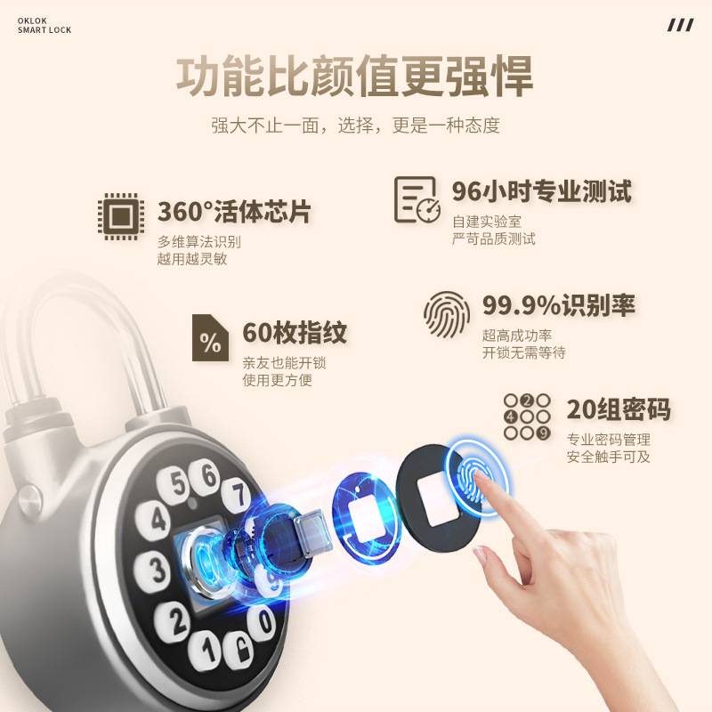 智能指纹锁密码挂锁户外防水宿舍柜子锁头远程遥控电子锁大门锁
