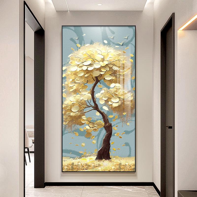 进挂门生财入户玄关装饰画WIR摇发财树画正对门走廊过壁画道玄钱