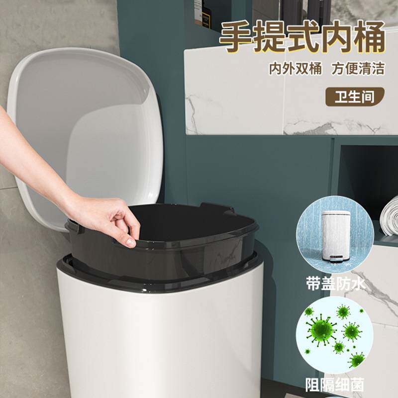 20L32L大容量跨境不锈钢脚踩带盖垃圾桶家用厨房客厅有盖收纳纸篓