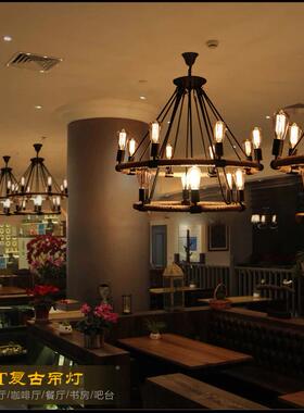 厢美式复业古麻绳吊灯创意酒店大堂民23562宿餐风厅灯个性工饭店