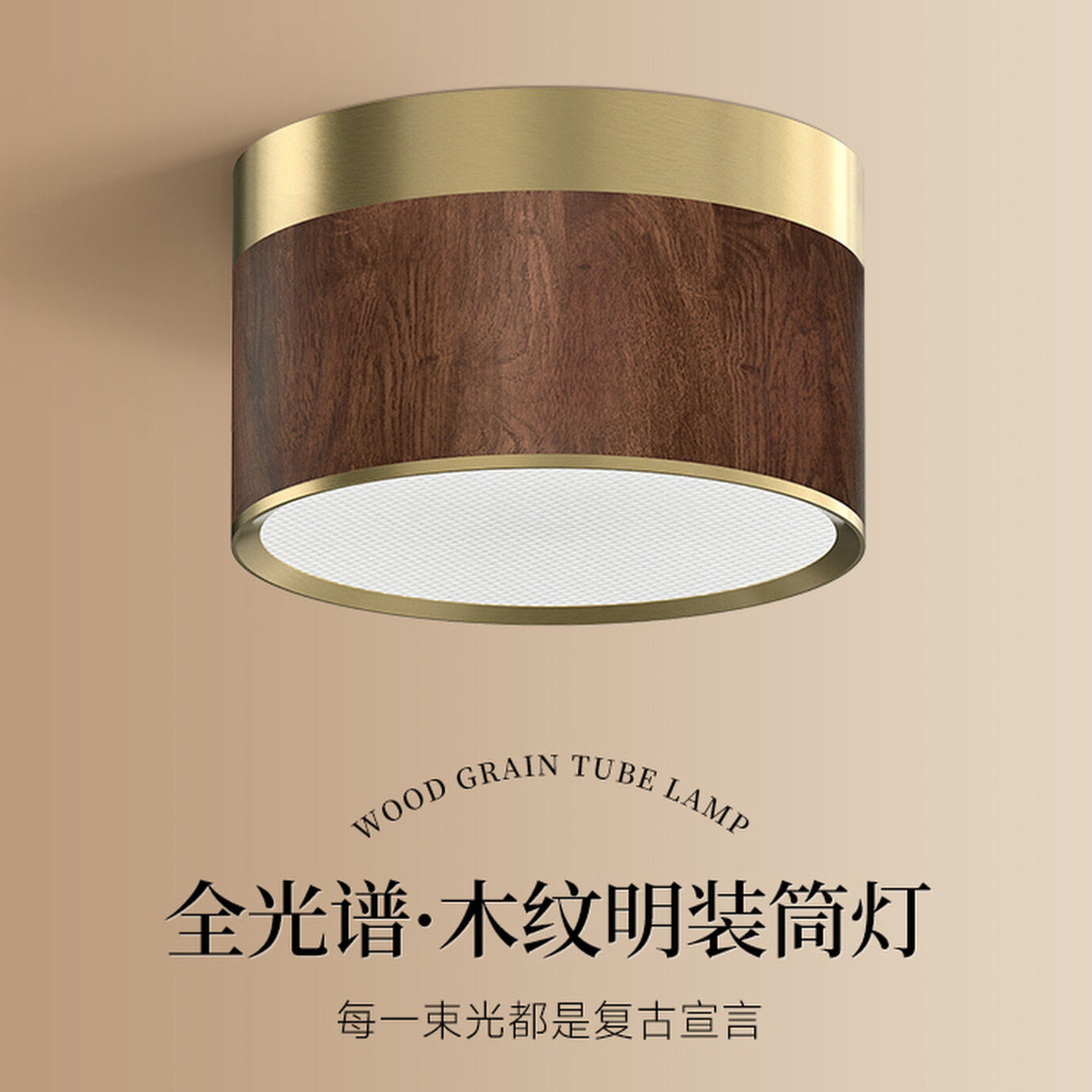 复古铜明装筒灯中古风胡桃木色客厅新中式走廊过道入户吸顶玄关灯