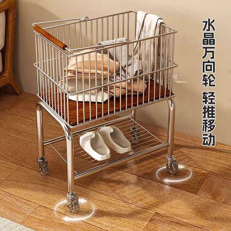 中古风脏衣篮浴室层衣服收纳卫篮生间移动格收#951洗篓衣脏衣推车