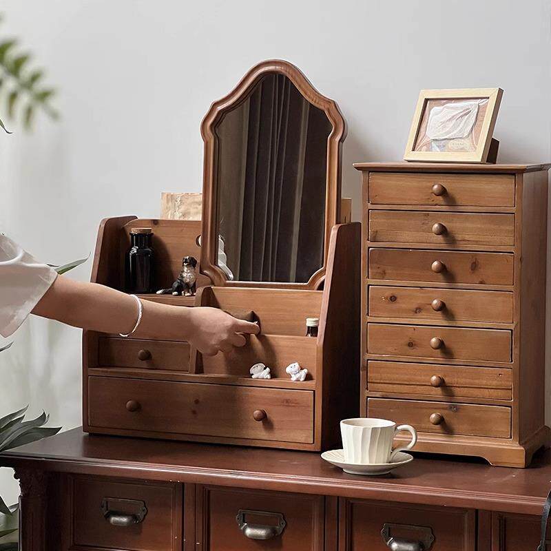 桌面抽屉式办公室纳JNS盒木质整盒杂物简文具纸巾理收盒轻约奢置