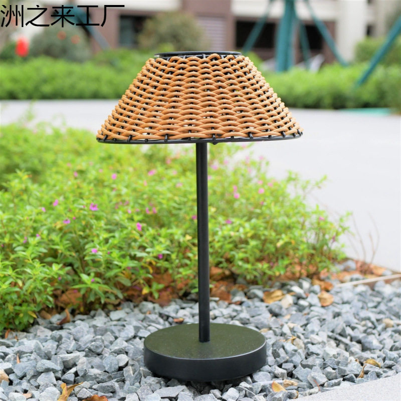 创意太阳能藤编LED灯,落地式免打孔可防水可充电移动便捷
